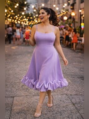 Ruffle Hem Flounce Midi Dress (Lavender)